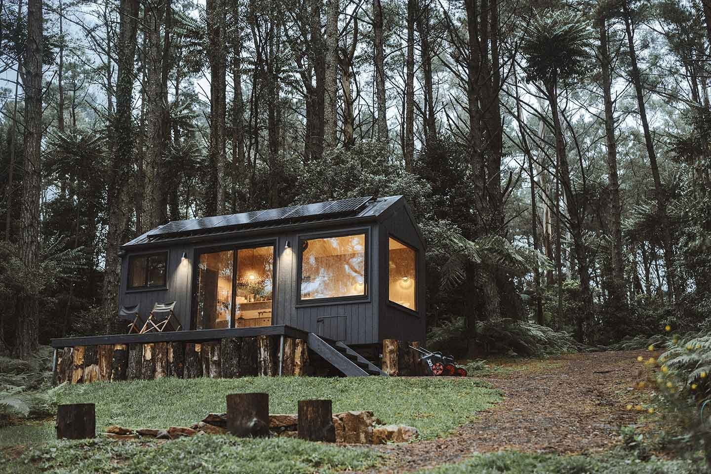 a tiny unyoked cabin in the middle of a forest in Australia